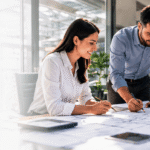 Equipo de ingeniería revisando la coordinación de sistemas MEP sobre planos